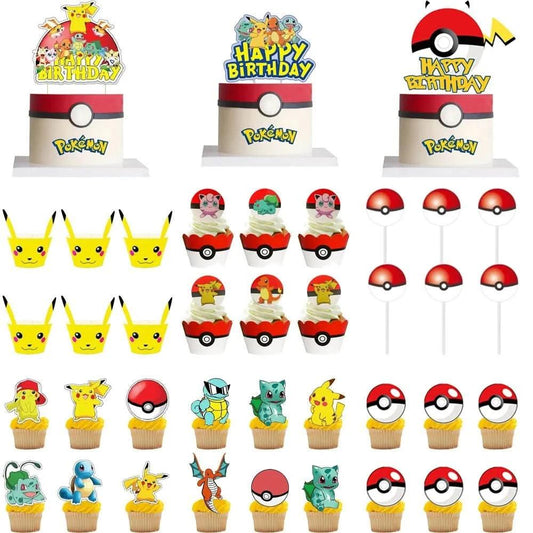Beige 24 Pack Decoraciones para Pasteles Pokémon - Toppers de Pikachu y Banderines para Pasteles y Cupcakes | Suministros para Fiesta y Baby Shower en Costa Rica