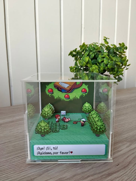 Dark Gray Cubo Diorama Pokémon Esmeralda – Elección Starter Hoenn en 3D