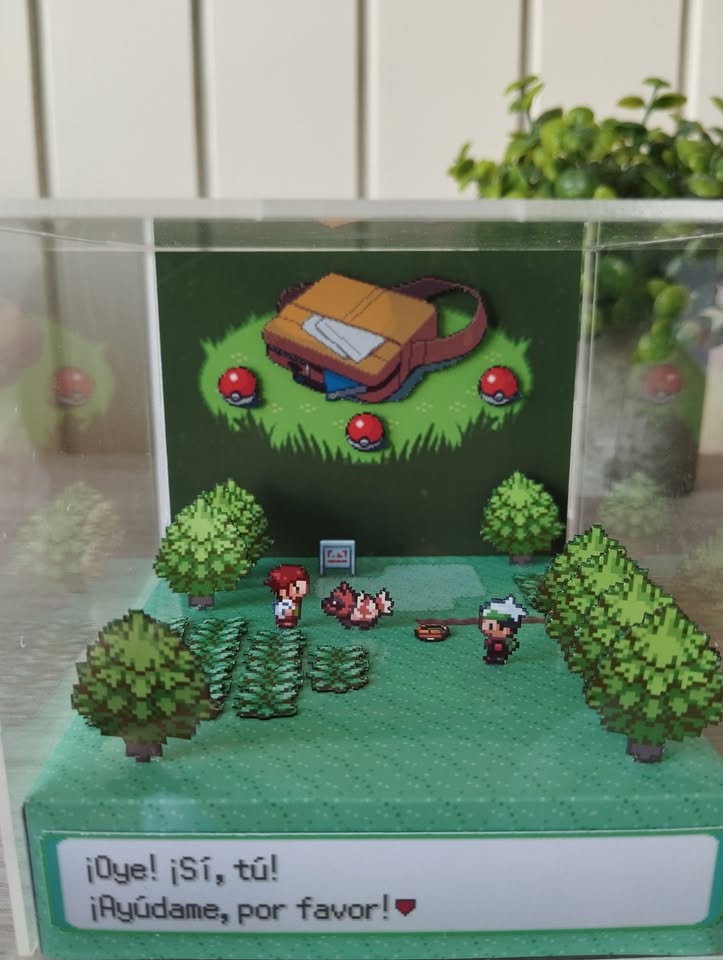 Dim Gray Cubo Diorama Pokémon Esmeralda – Elección Starter Hoenn en 3D