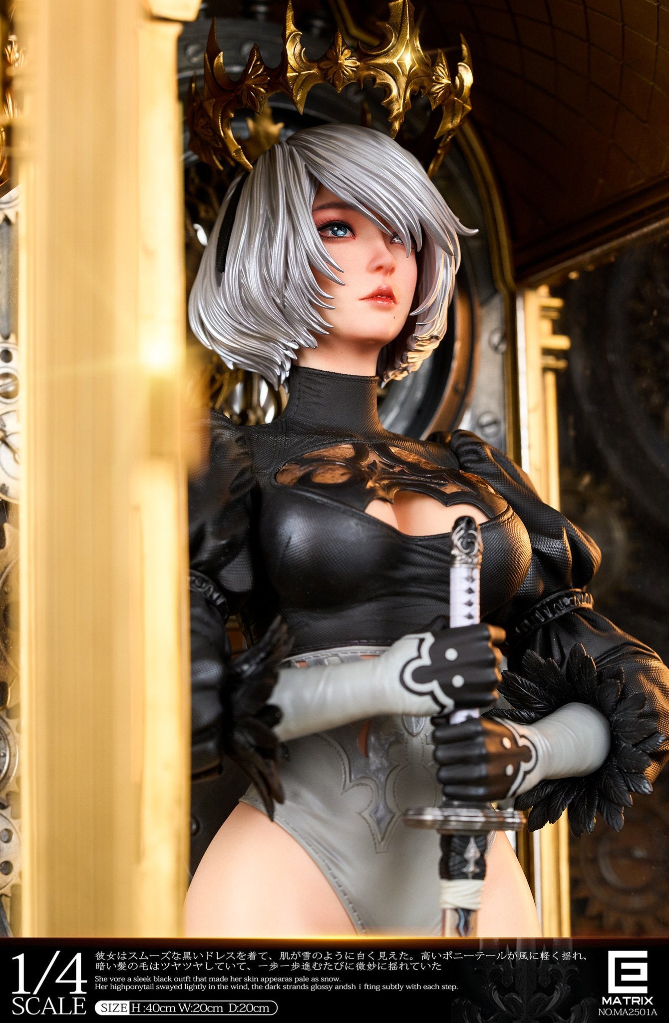 Light Goldenrod Estatuilla  NieR: Automata | 2B (Gold/Silver Table Clock Ver.) | MATRIX Studio | Tienda Anime| Tico Ofertas