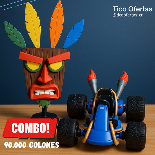 Dark Slate Gray Figura Crash Bandicoot | Aku Aku + Go-Kart de Crash | Tienda Anime Tico Ofertas
