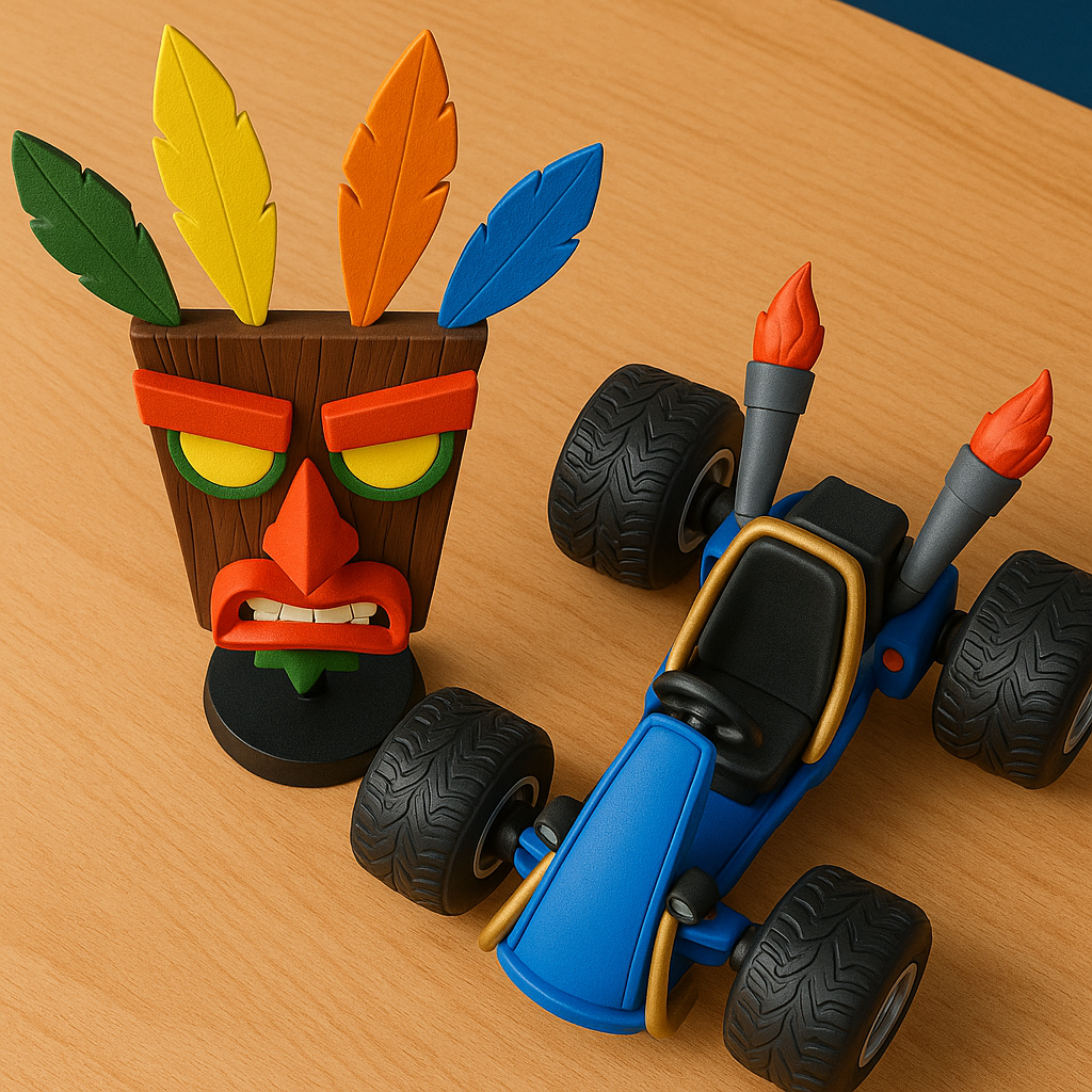 Figura Crash Bandicoot | Aku Aku + Go-Kart de Crash | Tienda Anime Tico Ofertas