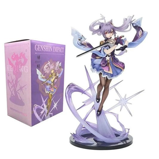 Dark Gray Figura Anime Genshin Impact 25cm - Keqing con Espada y Hu Tao | Modelo PVC para Colección y Decoración de Escritorio en Costa Rica