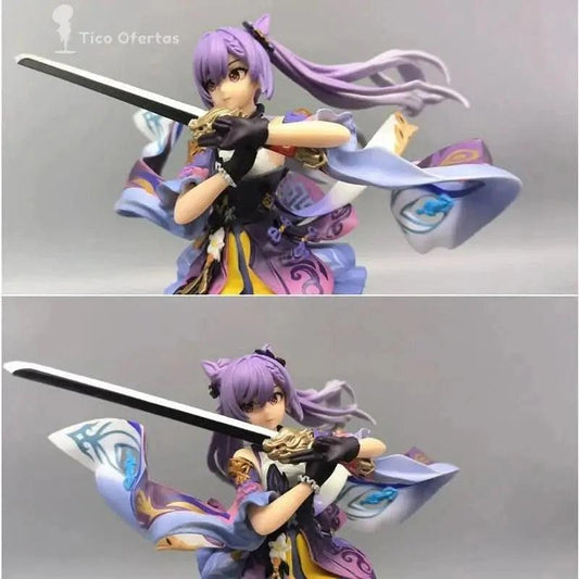 Dark Gray Figura Anime Genshin Impact 25cm - Keqing con Espada y Hu Tao | Modelo PVC para Colección y Decoración de Escritorio en Costa Rica