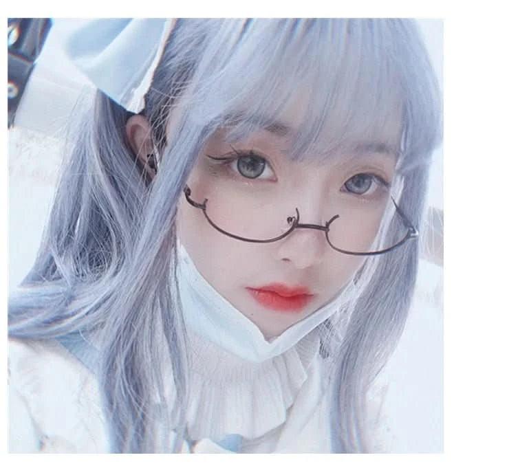 Gray Anime Style Cosplay Lower Half Frame Glasses Royal Elder Sister Lolita Decoration Glasses Hottie Take Photos Props Accessories