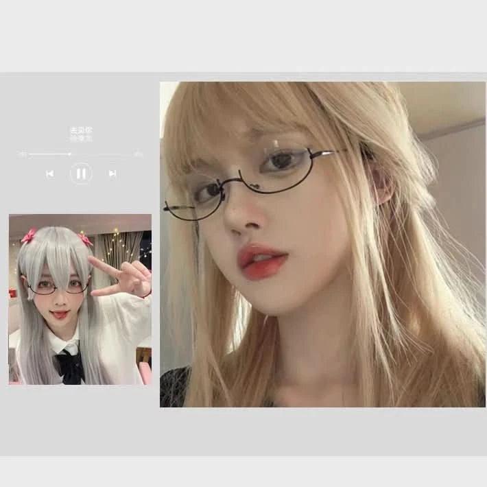 Light Gray Anime Style Cosplay Lower Half Frame Glasses Royal Elder Sister Lolita Decoration Glasses Hottie Take Photos Props Accessories