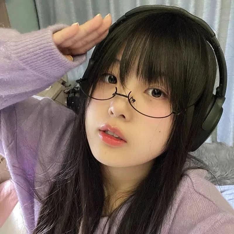Dark Slate Gray Anime Style Cosplay Lower Half Frame Glasses Royal Elder Sister Lolita Decoration Glasses Hottie Take Photos Props Accessories