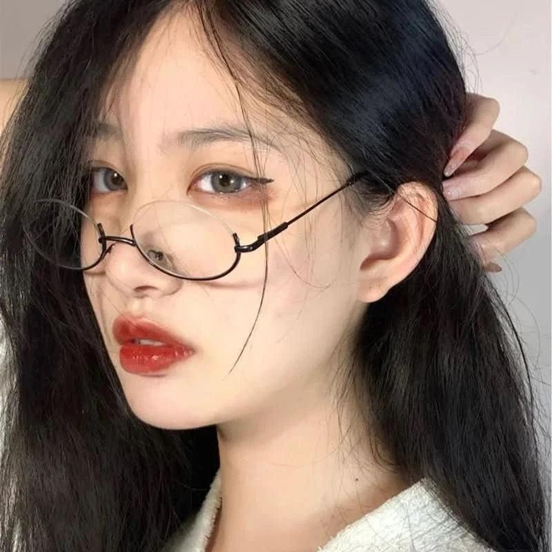 Tan Anime Style Cosplay Lower Half Frame Glasses Royal Elder Sister Lolita Decoration Glasses Hottie Take Photos Props Accessories