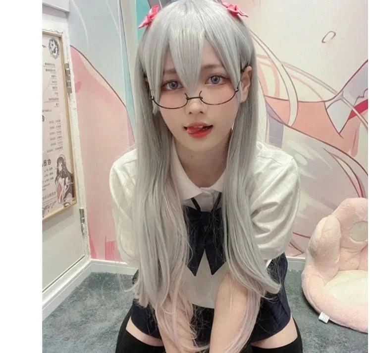 Gray Anime Style Cosplay Lower Half Frame Glasses Royal Elder Sister Lolita Decoration Glasses Hottie Take Photos Props Accessories