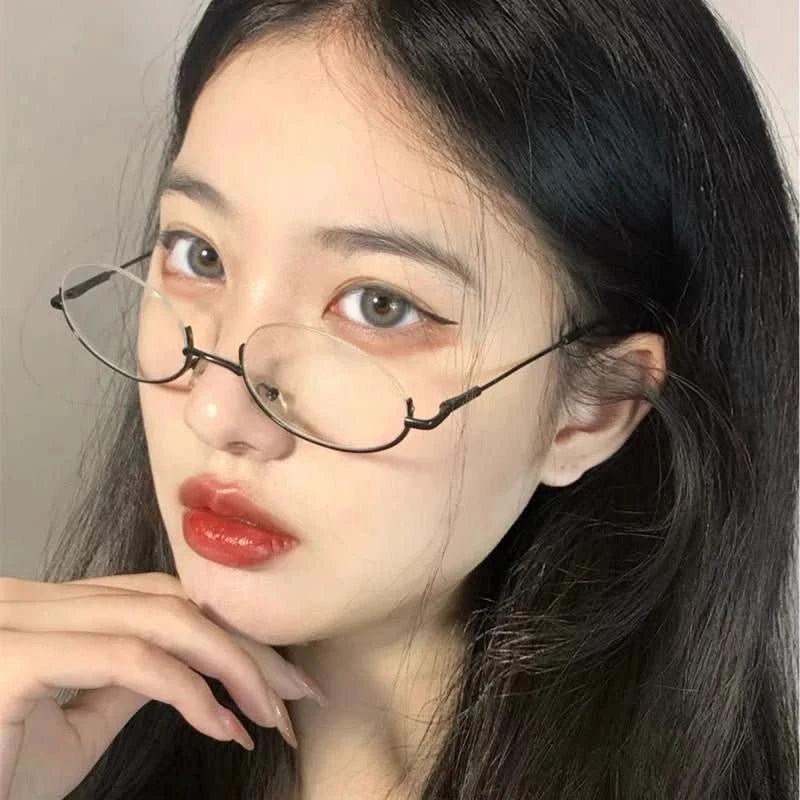 Tan Anime Style Cosplay Lower Half Frame Glasses Royal Elder Sister Lolita Decoration Glasses Hottie Take Photos Props Accessories
