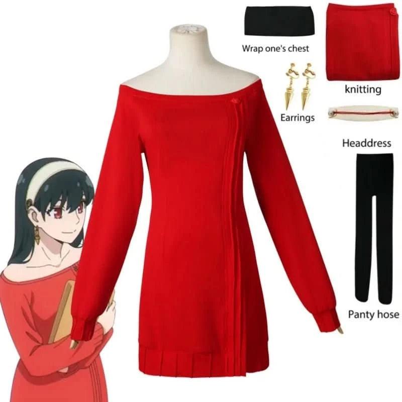 Firebrick Cosplay Anime FAMILY - Yor Forger / Yor Briar Mini Dress Rojo de Lana | Tienda Anime Costa Rica - Tico Ofertas