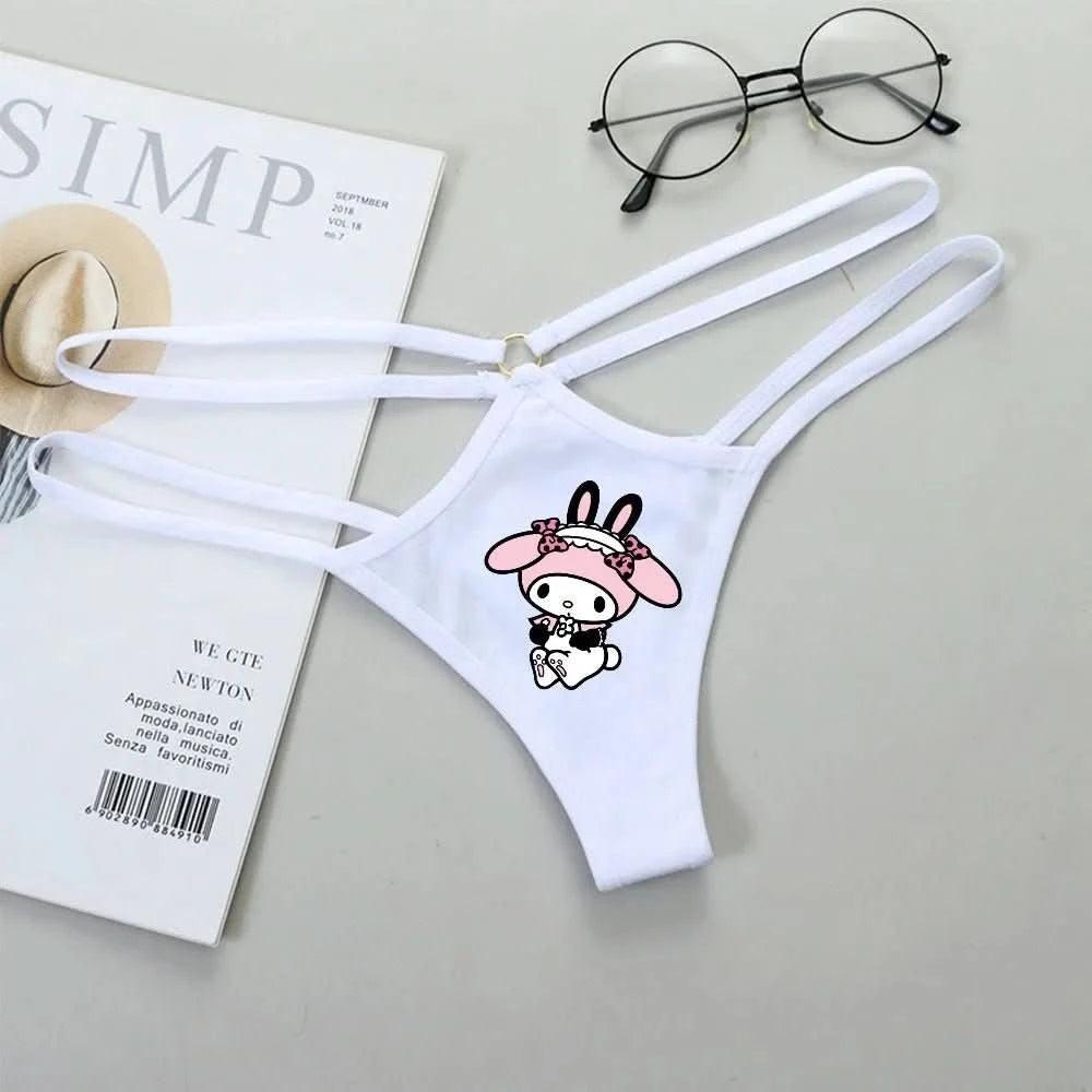 Light Gray Panties de Cintura Baja Hello Kitty y Kuromi - Bikini Briefs y Thong para Mujeres Anime Y2K | Ropa Interior con Correa Fina y Diseño Hueco
