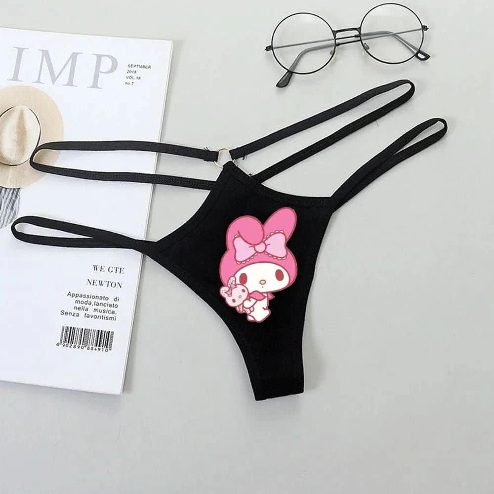 Light Gray Panties de Cintura Baja Hello Kitty y Kuromi - Bikini Briefs y Thong para Mujeres Anime Y2K | Ropa Interior con Correa Fina y Diseño Hueco