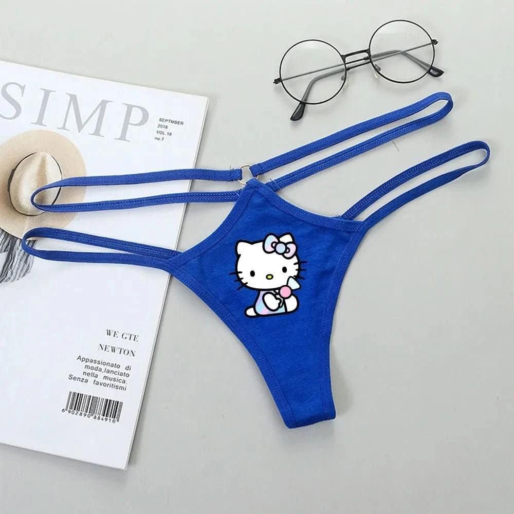 Light Gray Panties de Cintura Baja Hello Kitty y Kuromi - Bikini Briefs y Thong para Mujeres Anime Y2K | Ropa Interior con Correa Fina y Diseño Hueco