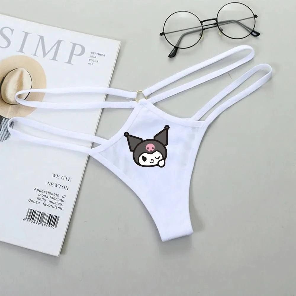 Light Gray Panties de Cintura Baja Hello Kitty y Kuromi - Bikini Briefs y Thong para Mujeres Anime Y2K | Ropa Interior con Correa Fina y Diseño Hueco
