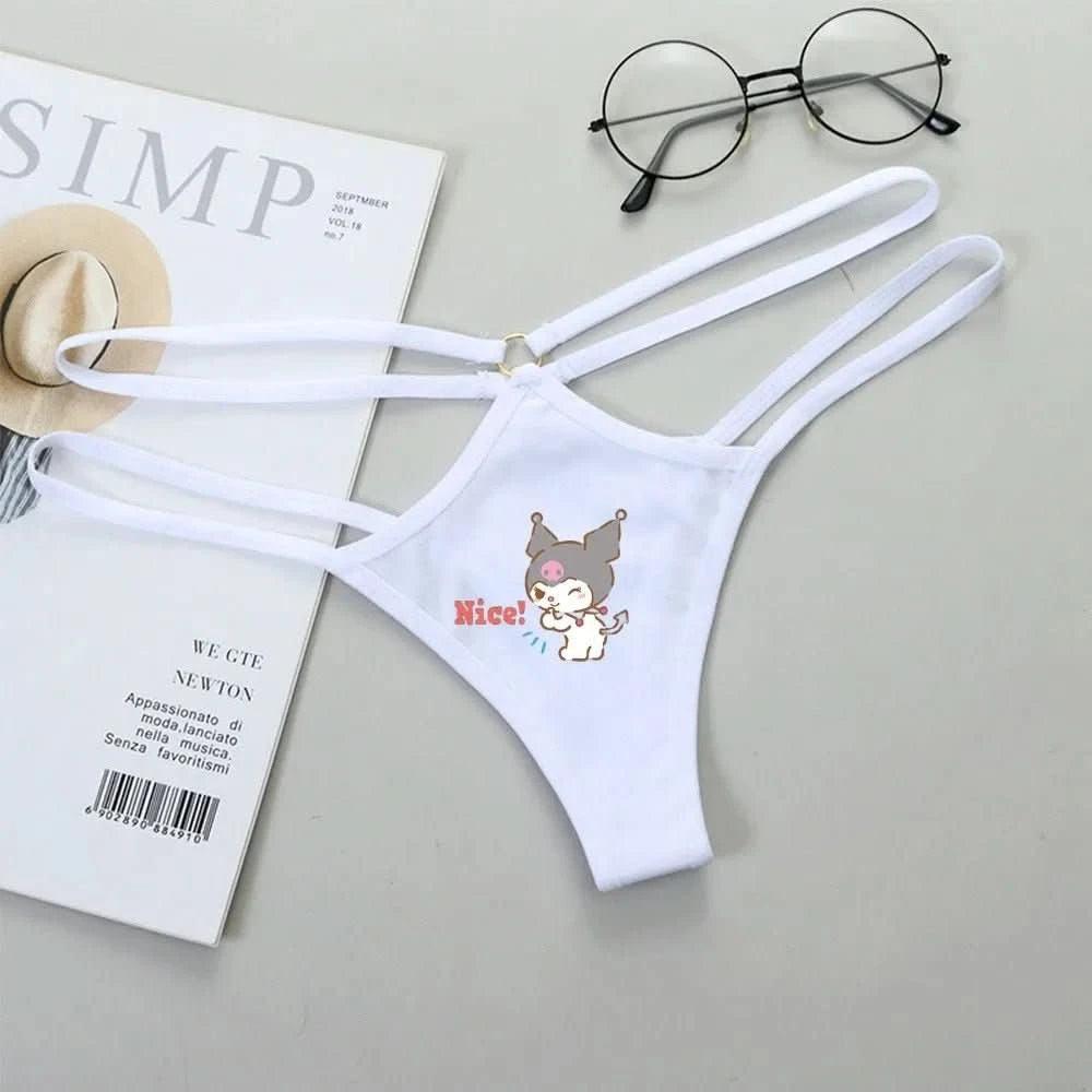 Light Gray Panties de Cintura Baja Hello Kitty y Kuromi - Bikini Briefs y Thong para Mujeres Anime Y2K | Ropa Interior con Correa Fina y Diseño Hueco