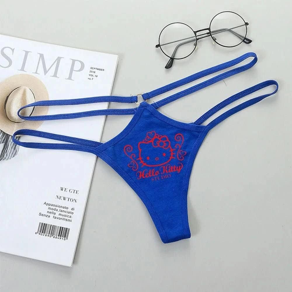 Light Gray Panties de Cintura Baja Hello Kitty y Kuromi - Bikini Briefs y Thong para Mujeres Anime Y2K | Ropa Interior con Correa Fina y Diseño Hueco