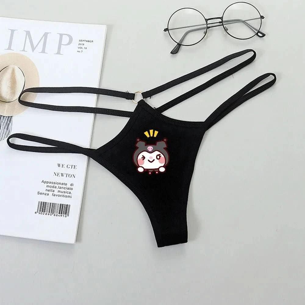 Light Gray Panties de Cintura Baja Hello Kitty y Kuromi - Bikini Briefs y Thong para Mujeres Anime Y2K | Ropa Interior con Correa Fina y Diseño Hueco