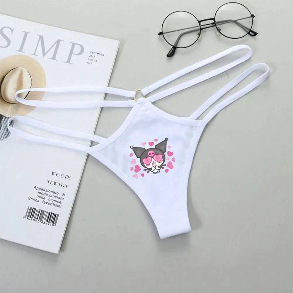 Light Gray Panties de Cintura Baja Hello Kitty y Kuromi - Bikini Briefs y Thong para Mujeres Anime Y2K | Ropa Interior con Correa Fina y Diseño Hueco