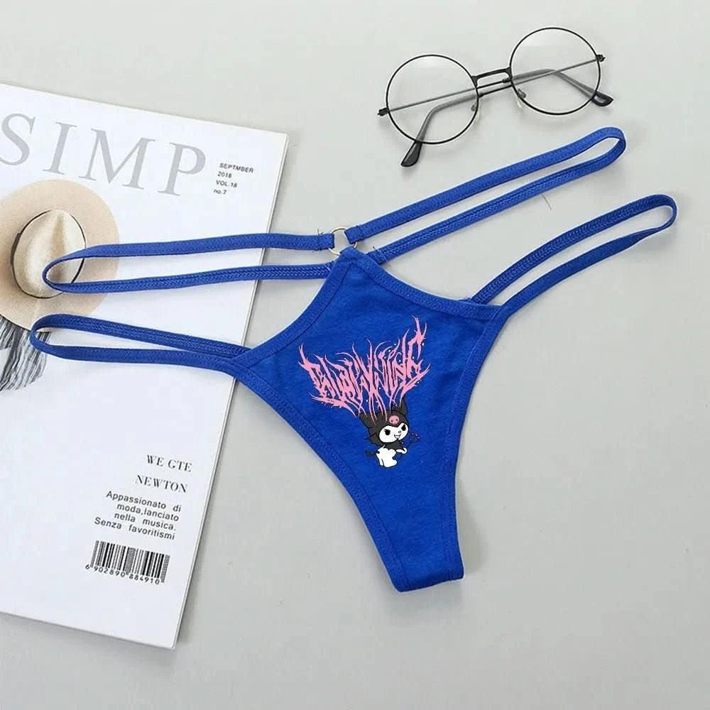 Light Gray Panties de Cintura Baja Hello Kitty y Kuromi - Bikini Briefs y Thong para Mujeres Anime Y2K | Ropa Interior con Correa Fina y Diseño Hueco