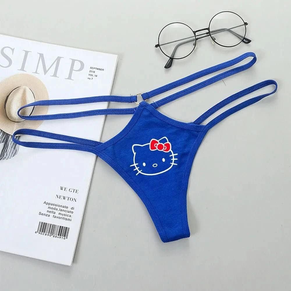 Light Gray Panties de Cintura Baja Hello Kitty y Kuromi - Bikini Briefs y Thong para Mujeres Anime Y2K | Ropa Interior con Correa Fina y Diseño Hueco