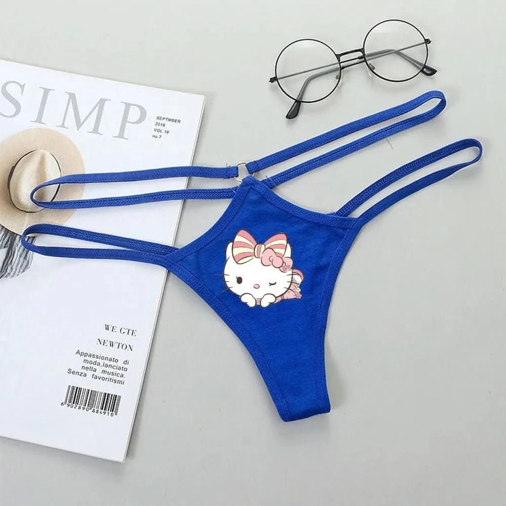 Light Gray Panties de Cintura Baja Hello Kitty y Kuromi - Bikini Briefs y Thong para Mujeres Anime Y2K | Ropa Interior con Correa Fina y Diseño Hueco