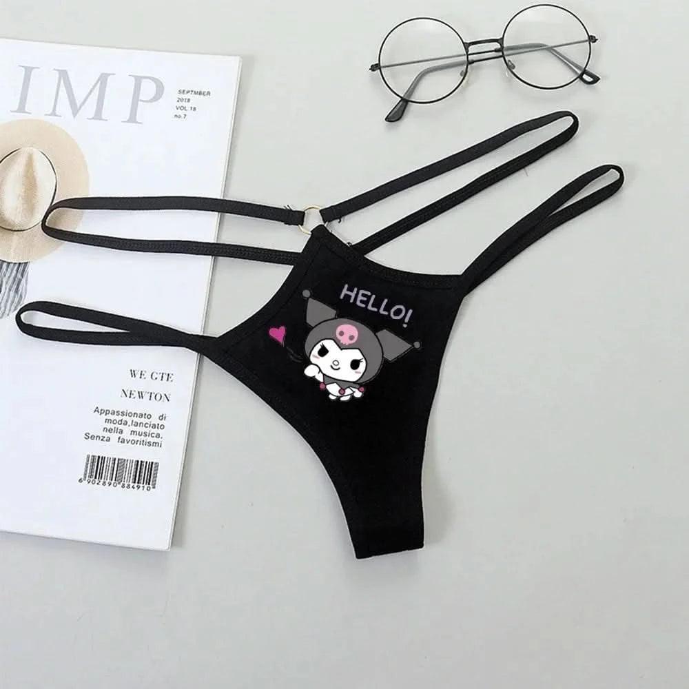 Light Gray Panties de Cintura Baja Hello Kitty y Kuromi - Bikini Briefs y Thong para Mujeres Anime Y2K | Ropa Interior con Correa Fina y Diseño Hueco