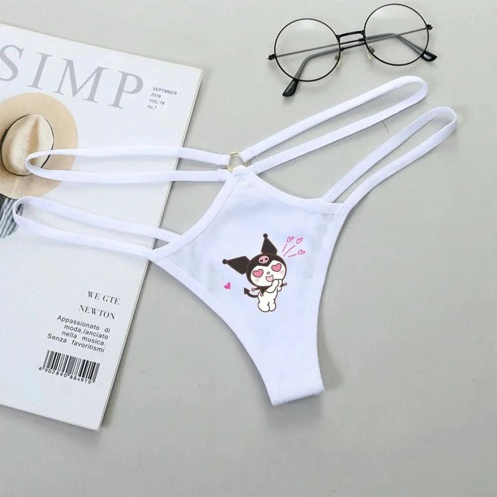 Light Gray Panties de Cintura Baja Hello Kitty y Kuromi - Bikini Briefs y Thong para Mujeres Anime Y2K | Ropa Interior con Correa Fina y Diseño Hueco