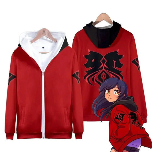 Firebrick Sudadera con Capucha  Anime Aaron - Chaqueta Varsity con Cremallera | Figuras Anime Costa Rica, Ropa de Merchandising para Mujeres y Hombres, Sweater y Sweatshirts para Cosplay