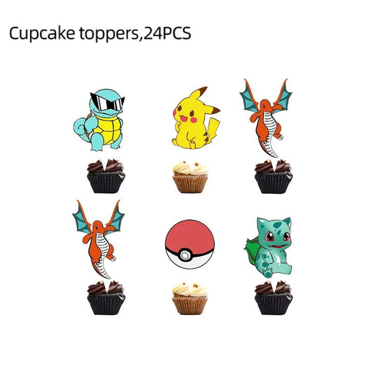 24 Pack Decoraciones para Pasteles Pokémon - Toppers de Pikachu y Banderines para Pasteles y Cupcakes | Suministros para Fiesta y Baby Shower en Costa Rica - Tico Ofertas