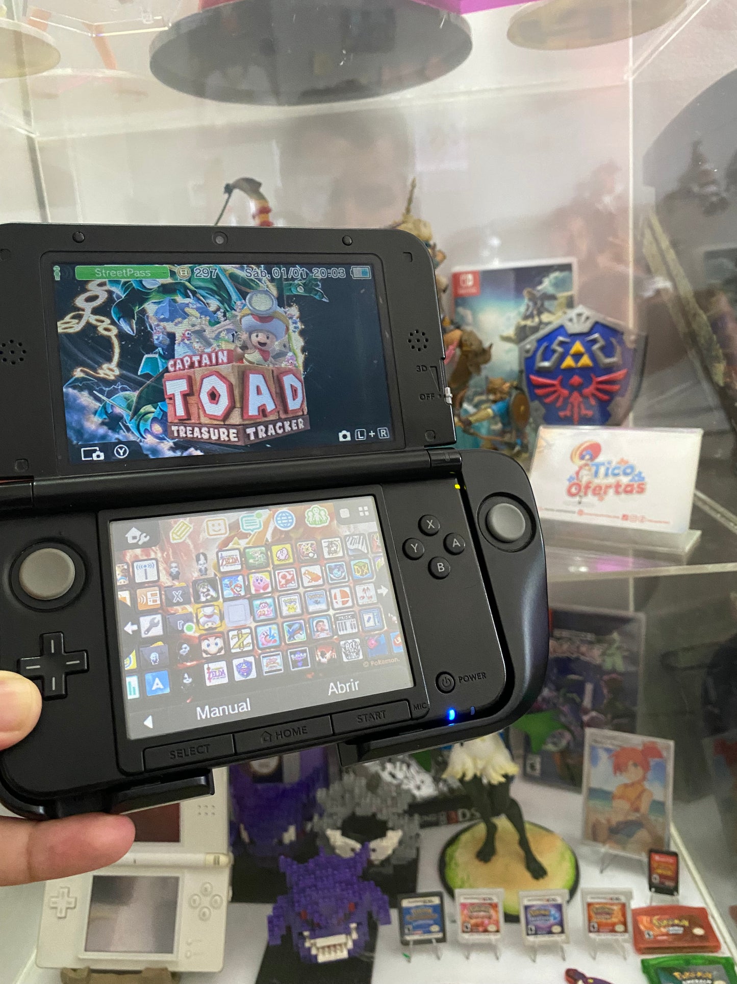 Dark Gray Nintendo 3DS XL Modificada + Control Pro – Lista para Jugar (GBA, NDS, 3DS y más