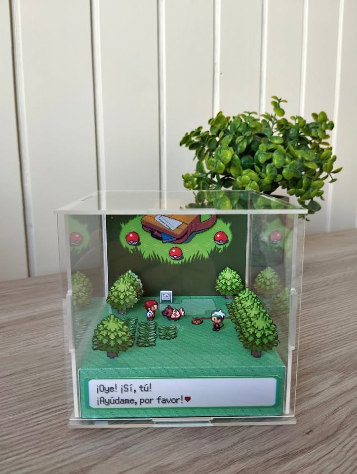 Dark Gray Cubo Diorama Pokémon Esmeralda – Elección Starter Hoenn en 3D