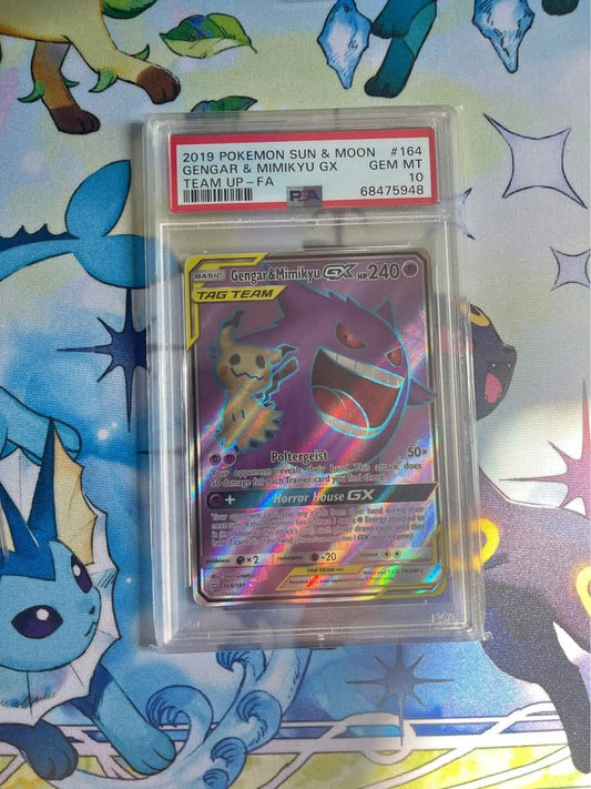 Light Slate Gray Carta Pokémon Gengar & Mimikyu GX Tag Team 164/181 – PSA 10