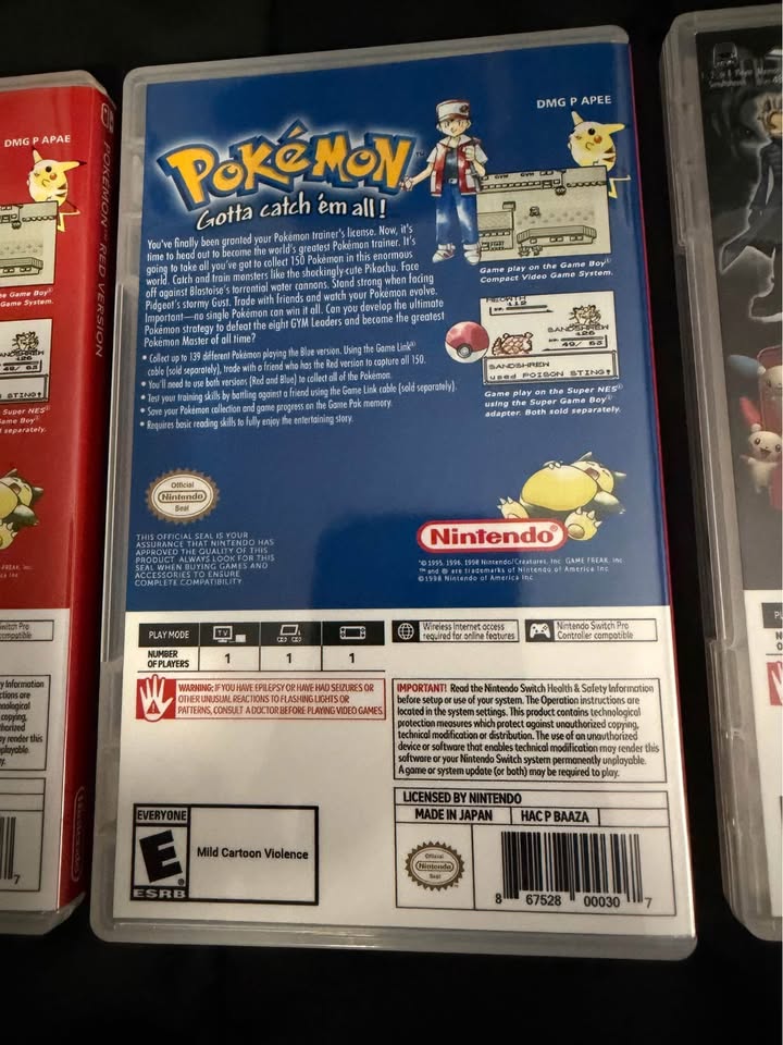 Black Pokémon Red, Blue, Gold & Silver – Covers personalizados para Nintendo Switch