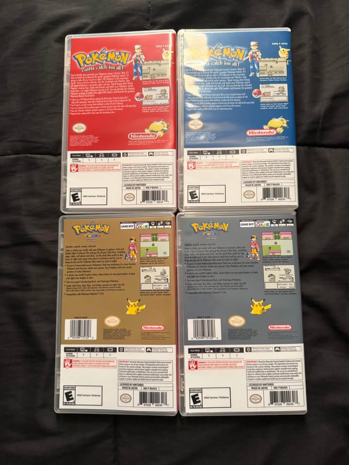 Black Pokémon Red, Blue, Gold & Silver – Covers personalizados para Nintendo Switch