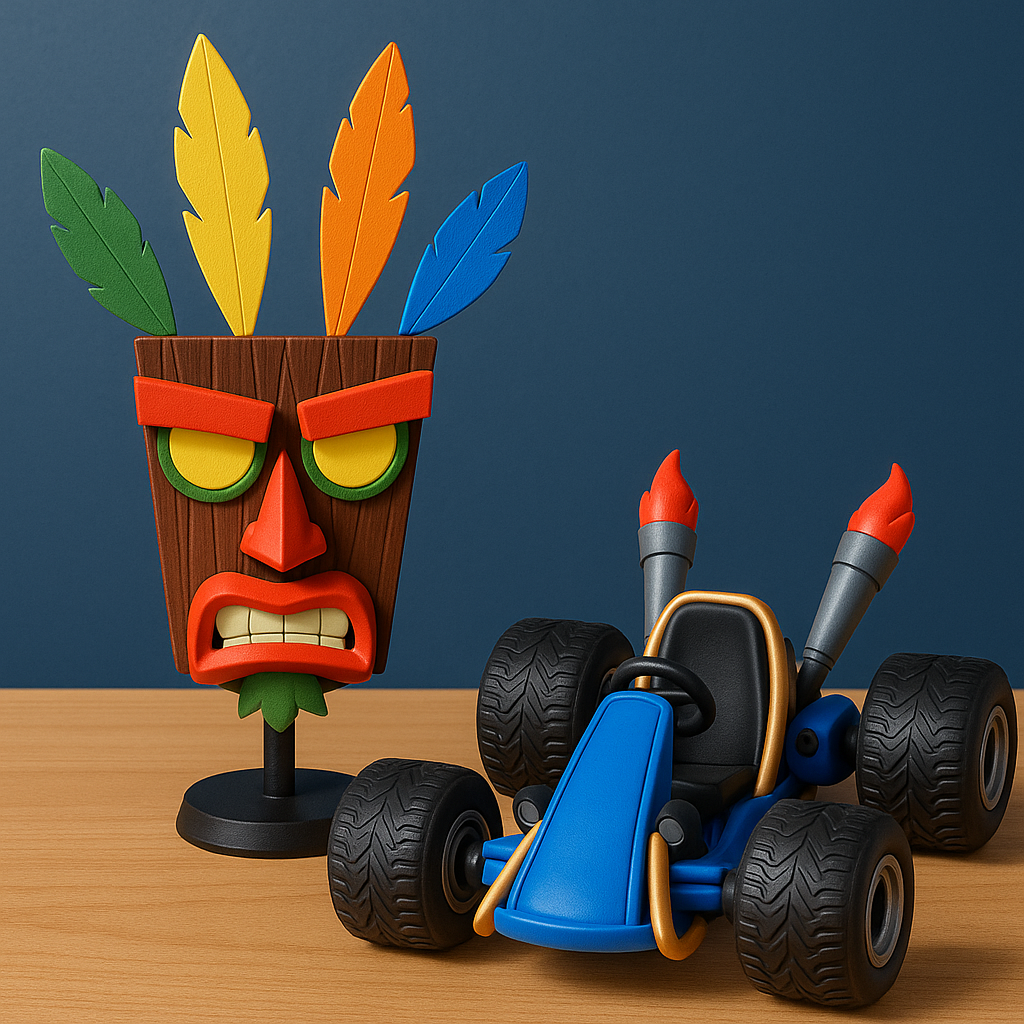 Figura Crash Bandicoot | Aku Aku + Go-Kart de Crash | Tienda Anime Tico Ofertas