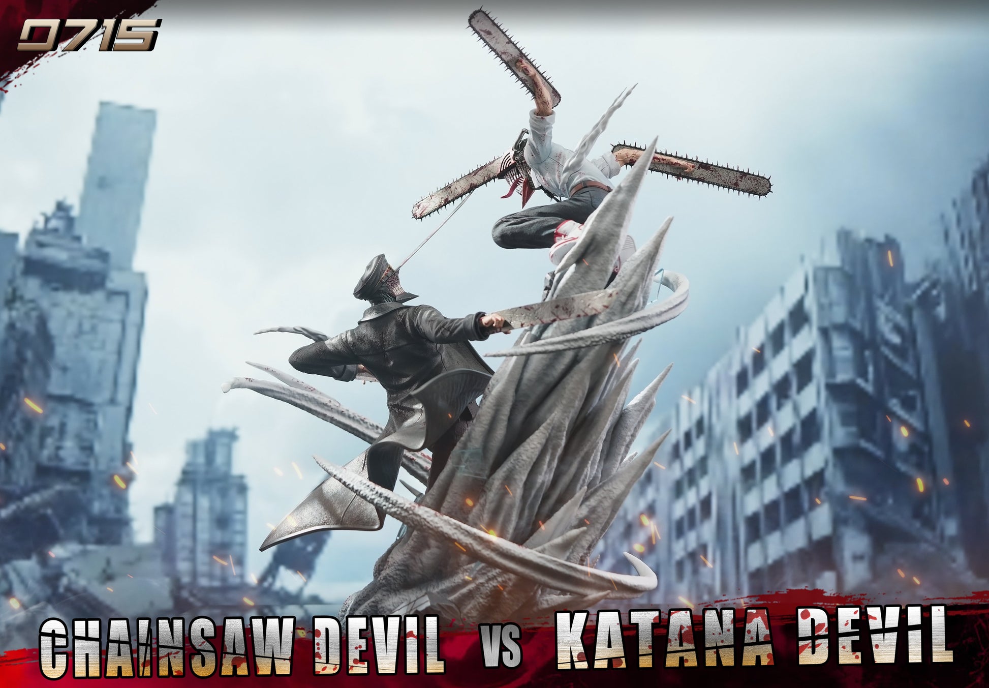 Light Steel Blue Estatuilla Chainsaw Man | Denji vs. Devil of the Knife | 0715 Studio | Tico Ofertas