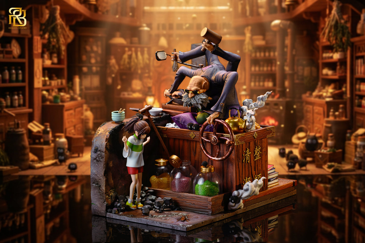 Estatuilla Spirited Away | Kamaji & Chihiro Ogino GK Statue | ReBorn Studio | Tienda Anime | Tico Ofertas