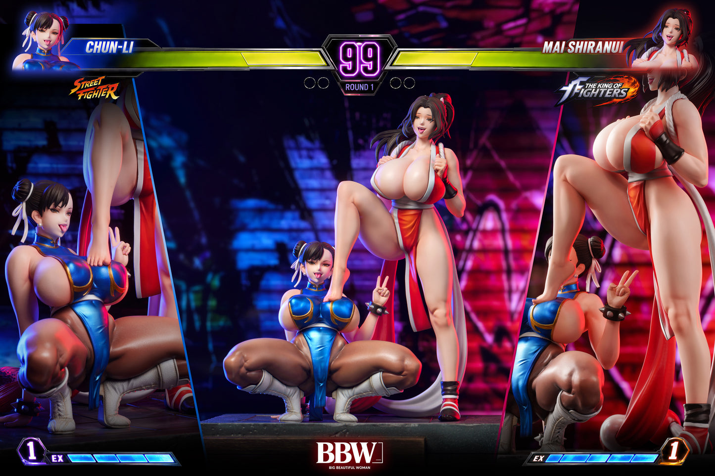 Estatuilla The King of Fighters × Street Fighter | Mai Shiranui & Chun-Li | BBW Studio | Tienda Anime | Tico Ofertas