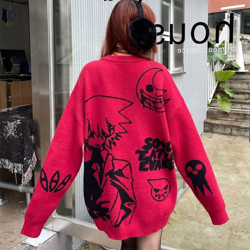 Suéter Tejido Y2K Harajuku Vintage Anime Oversized - Estilo Hip Hop Unisex | Tienda Anime Costa Rica - Tico Ofertas