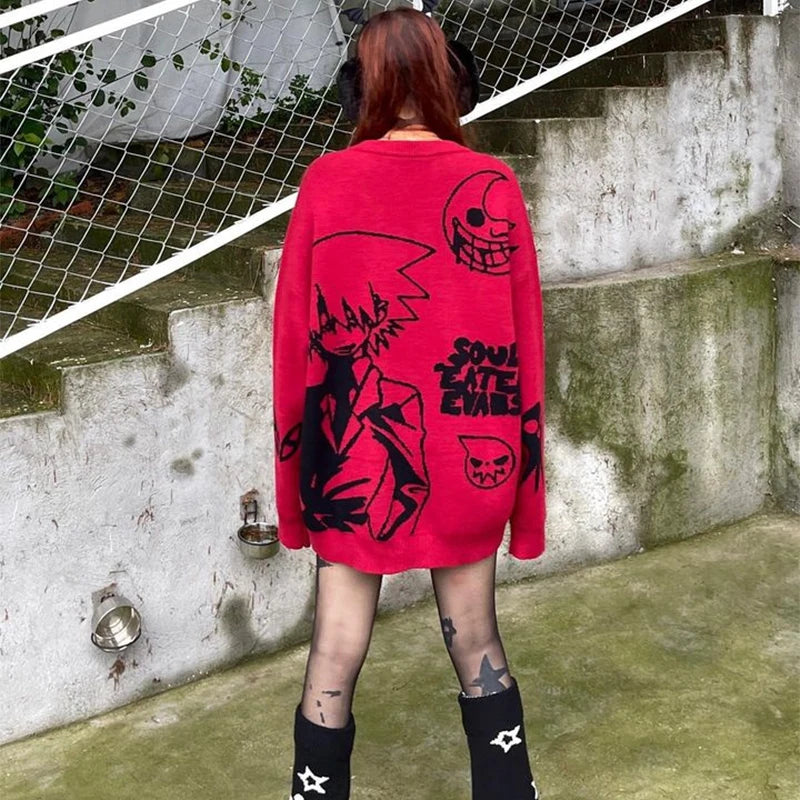 Suéter Tejido Y2K Harajuku Vintage Anime Oversized - Estilo Hip Hop Unisex | Tienda Anime Costa Rica - Tico Ofertas