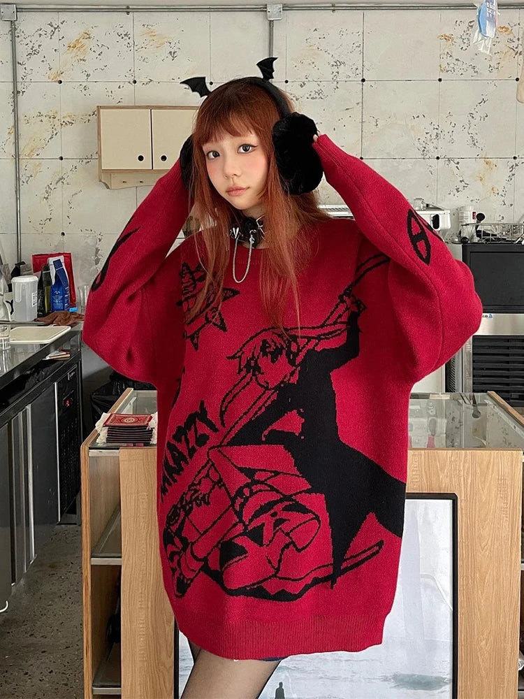 Suéter Tejido Y2K Harajuku Vintage Anime Oversized - Estilo Hip Hop Unisex | Tienda Anime Costa Rica - Tico Ofertas