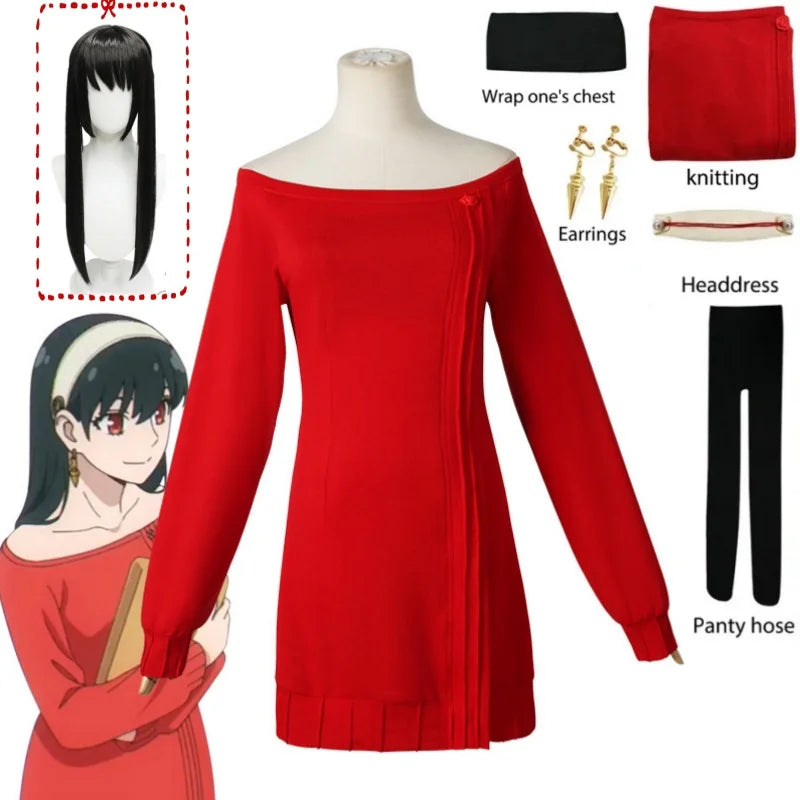 Cosplay Anime FAMILY - Yor Forger / Yor Briar Mini Dress Rojo de Lana | Tienda Anime Costa Rica - Tico Ofertas