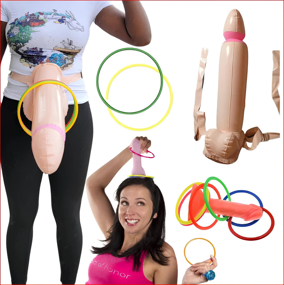Juego Despedida de Solter@ | Pene Inflable con Aros | Accesorio Divertido para Fiestas | Tico Ofertas