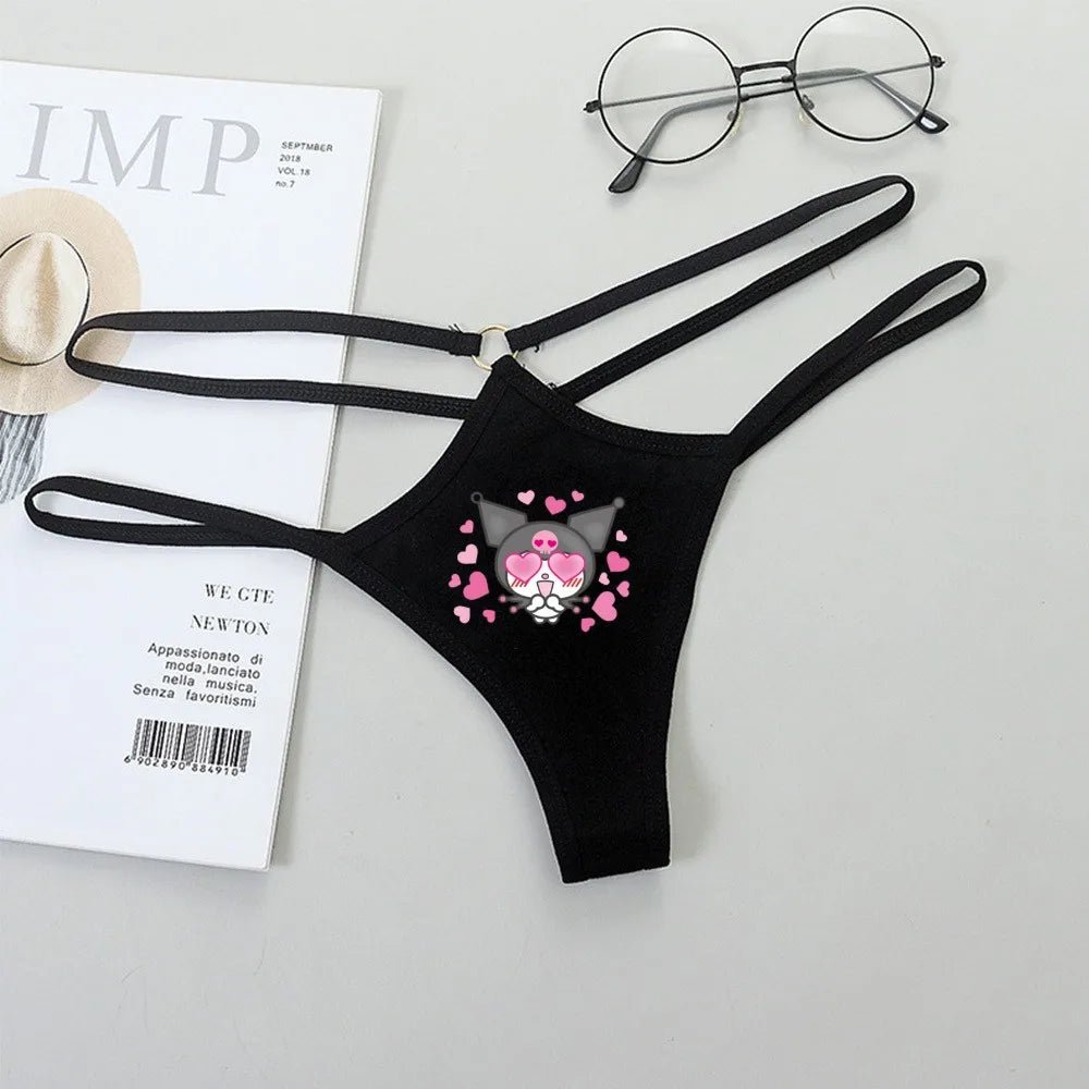 Panties de Cintura Baja Hello Kitty y Kuromi - Bikini Briefs y Thong para Mujeres Anime Y2K | Ropa Interior con Correa Fina y Diseño Hueco - Tico Ofertas