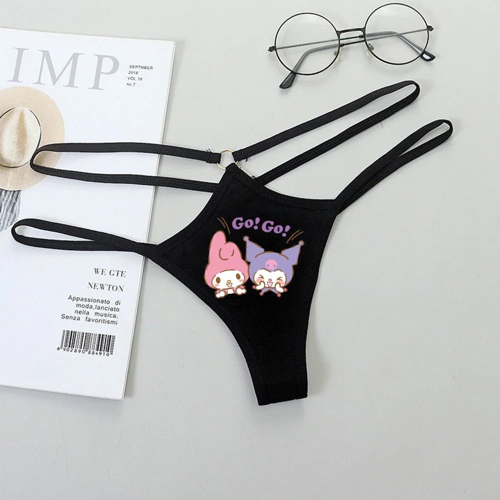 Panties de Cintura Baja Hello Kitty y Kuromi - Bikini Briefs y Thong para Mujeres Anime Y2K | Ropa Interior con Correa Fina y Diseño Hueco - Tico Ofertas