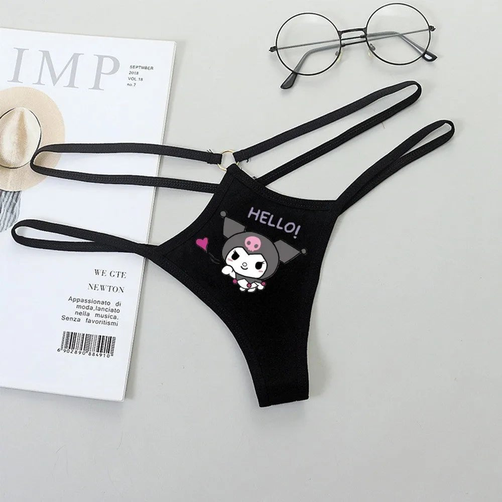 Panties de Cintura Baja Hello Kitty y Kuromi - Bikini Briefs y Thong para Mujeres Anime Y2K | Ropa Interior con Correa Fina y Diseño Hueco - Tico Ofertas