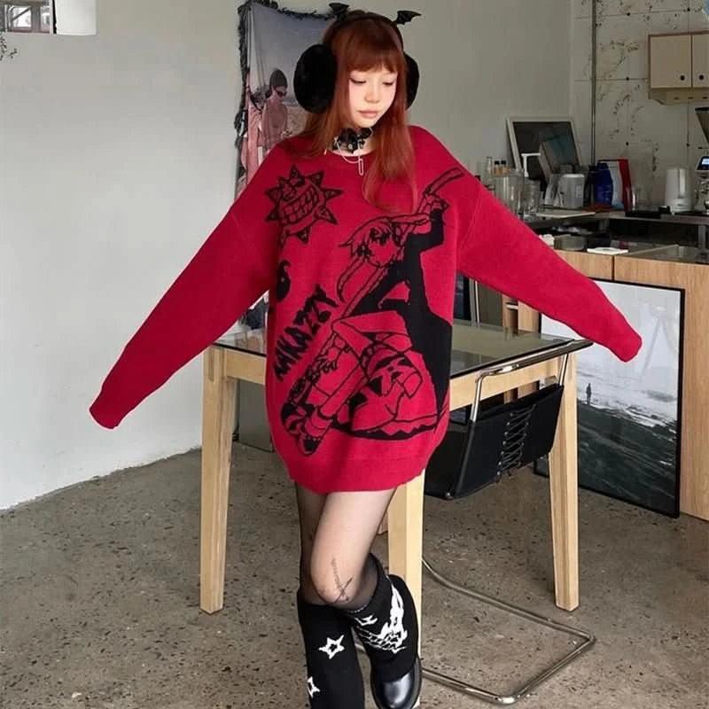 Suéter Tejido Y2K Harajuku Vintage Anime Oversized - Estilo Hip Hop Unisex | Tienda Anime Costa Rica - Tico Ofertas - Tico Ofertas 