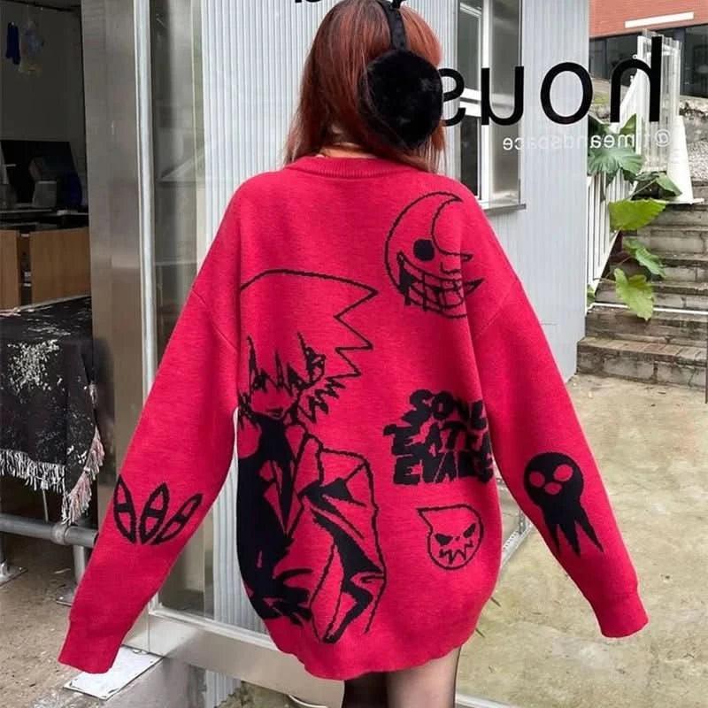 Suéter Tejido Y2K Harajuku Vintage Anime Oversized - Estilo Hip Hop Unisex | Tienda Anime Costa Rica - Tico Ofertas - Tico Ofertas 