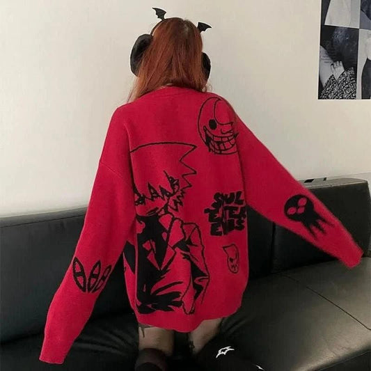 Suéter Tejido Y2K Harajuku Vintage Anime Oversized - Estilo Hip Hop Unisex | Tienda Anime Costa Rica - Tico Ofertas - Tico Ofertas 